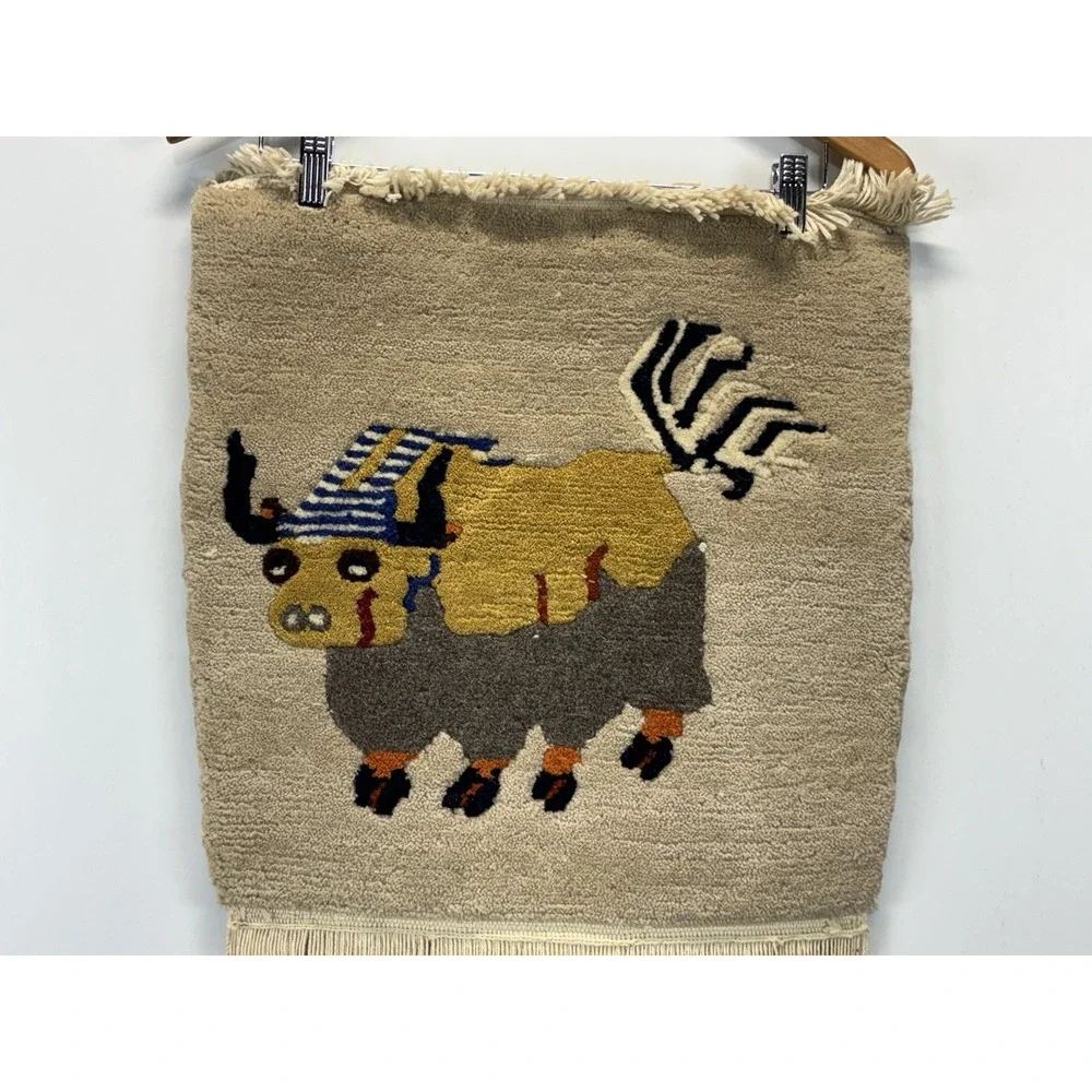 Tibetan Yak Meditation Carpet 100% Wool Wall Hanging Hand Woven in Nepal 17x30
